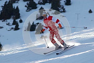 Ski girl turn on slope photo