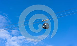 Ski gondola against blue sky