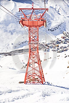 Ski gondola pylon in Lech - Zurs ski resort in Austria