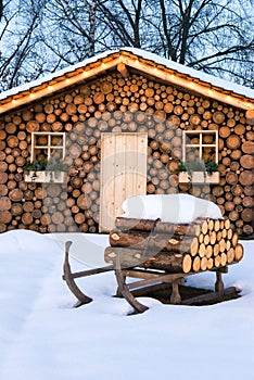 Ski hut in winter