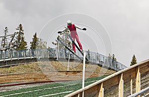 Ski jump. Artificial track. Sport background. Norway summer.