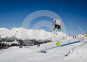 Ski jump in Pas de la Casa, Grandvalira, Andorra. Extrema winter sports