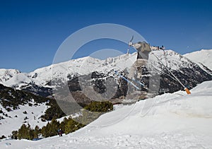 Ski jump in Pas de la Casa, Grandvalira, Andorra. Extrema winter sports photo