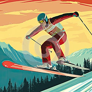 Ski jump sports illustration - made with Generative AI tools