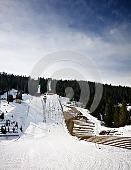 Ski jump tower at mountain