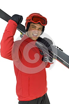 Ski jumper with his skis photo