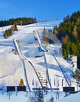 Ski jumping inrun in an world class sports center