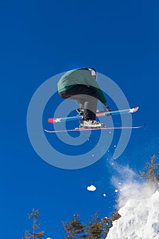 Ski jumping in the snowy mountains