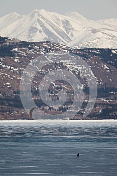 Ski-Kiting on frozen Lake