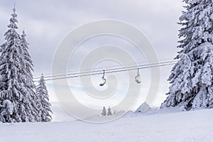 Ski lift against sky. Bulgaria ski resort