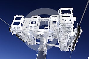Ski lift machinery covered with ice