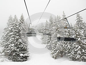 Ski lift in mist