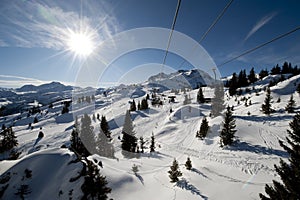 Ski lift in mountains