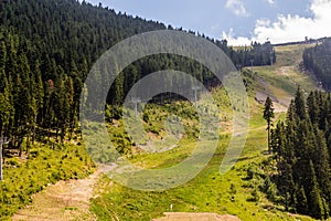 Ski lift near Bansko town in Pirin mountains, Bulgar