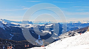 Ski lift and panorama of Dolomites mountain, Italy