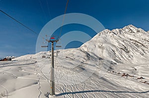 Ski lift at resorts Andermatt and Sedrun in Switzerland