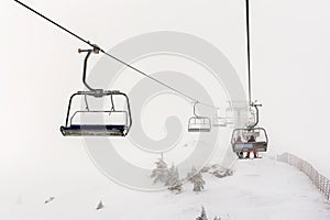 Ski lift on ski resort in winter