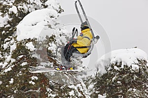 Ski lift and slope on snow landscape. Winter sport