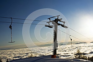 Ski lift at sunset