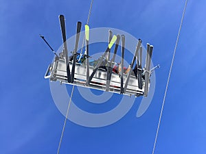 Ski lift, winter mountain holiday,bottom view,mobile stock photo