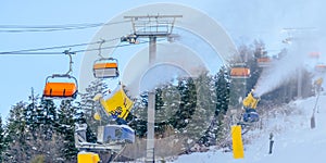 Ski lifts and snow cannons in Park City Utah