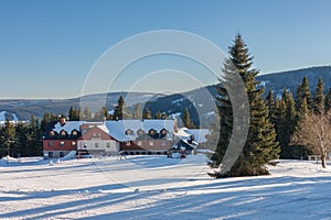 Ski lodge, winter day, krkonose mountains Czech Republic