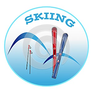 Ski and mountains in blue ring