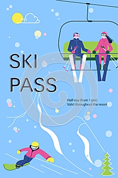 Ski Pass banner with people have relax and snowsport