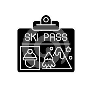 Ski pass black glyph icon