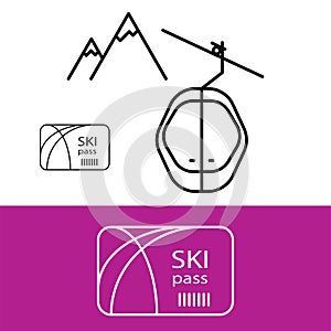 Ski pass for mountain hike vector icon.