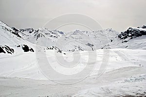 Ski Piste at Arlberg Mountain Peak in Winter