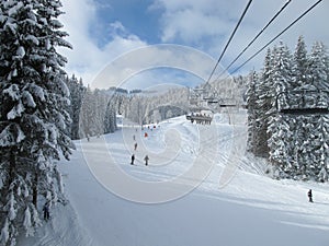 Ski piste and chair lift photo