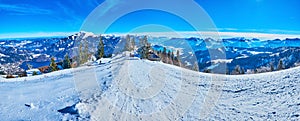 The ski pistes atop the Zwolferhorn, St Gilgen, Salzkammergut, Austria