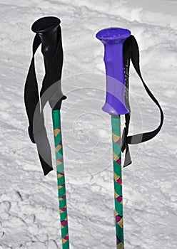 Ski poles in the snow, Gulmarg, Jammu And Kashmir, India