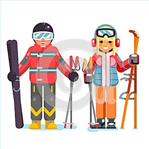 Ski recreation skier mountain winter mountains vacation skiing isolated flat design vector illustration