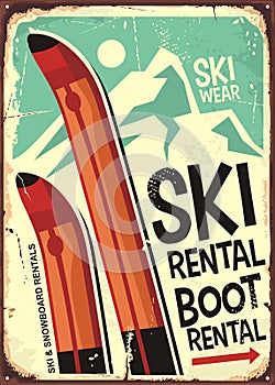 Ski rental retro sign design