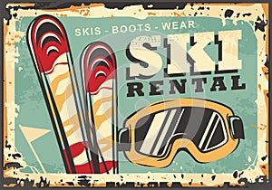 Ski rental retro winter sign design