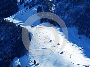 Ski resort Alp Sellamatt-Alt St. Johann or night skiing slope Skigebiet - Nachtskifahren in the Toggenburg valley