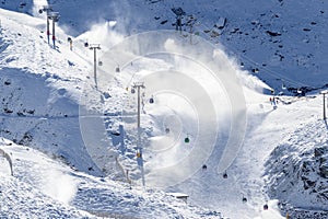 ski resort artificial snow slopes using snow cannons