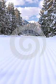 Ski resort Bansko, Bulgaria, groomed ski road