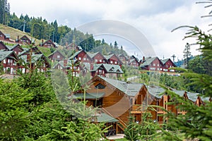 Ski resort base Bukovel in Karpaty mountains in summer day