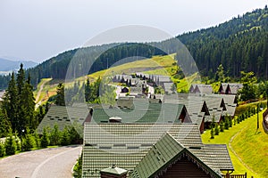 Ski resort base Bukovel in Karpaty mountains in summer day