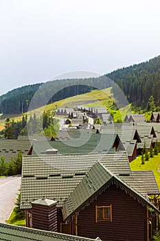 Ski resort base Bukovel in Karpaty mountains in summer day