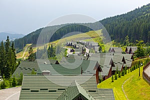 Ski resort base Bukovel in Karpaty mountains in summer day