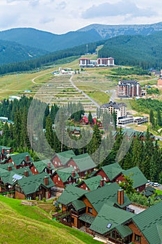 Ski resort base Bukovel in Karpaty mountains in summer day