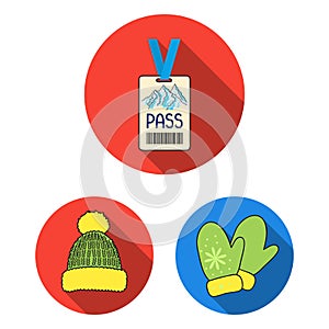 Ski resort and equipment flat icons in set collection for design. Entertainment and recreation vector symbol stock web