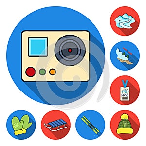 Ski resort and equipment flat icons in set collection for design. Entertainment and recreation vector symbol stock web