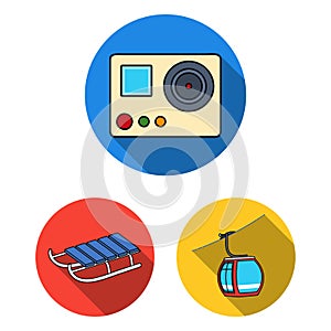 Ski resort and equipment flat icons in set collection for design. Entertainment and recreation vector symbol stock web