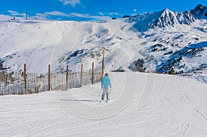 Ski resort GrandVallira. Views of the Pyrenees mountains. Ski cabins with skiers. Rest with the whole family and friends. Andorra