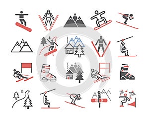 Ski resort icons. line icon. Vector sports signs.